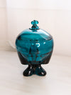 Vintage Viking Glass Old Bluenique Teal Blue 3 Foil Lidded Dish