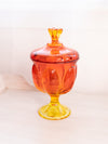 Vintage Viking Orange Red Yellow Amberina Glass Lidded Footed Dish