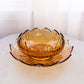 Vintage Westmoreland Amber Glass Large Lotus Bowl & Plate