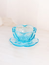 Vintage Westmoreland Blue Glass Flower Bowl with Attached Underplate