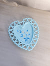 Vintage Westmoreland Blue Milk Glass Floral Handpainted Heart Dish