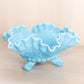 Vintage Westmoreland Blue Milk Glass Ruffle Edge Grape Pattern 3-Toed Bowl