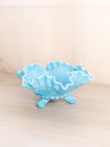 Vintage Westmoreland Blue Milk Glass Ruffle Edge Grape Pattern 3-Toed Bowl
