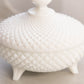 Vintage Westmoreland Glass Circular Milk Glass English Hobnail Lidded Dish