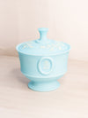 Vintage Westmoreland Glass Light Blue Matte Glass Lidded Dish with Floral Designs