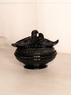 Vintage Westmoreland Glass Oval Black Birds in Love on Nest Lidded Dish