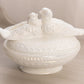 Vintage Westmoreland Glass White Iridescent Birds in Love Lidded Dish