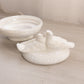 Vintage Westmoreland Glass White Iridescent Birds in Love Lidded Dish