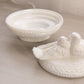 Vintage Westmoreland Glass White Iridescent Birds in Love Lidded Dish