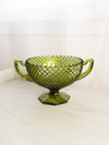 Vintage Westmoreland Green Glass English Hobnail Handled Footed Bowl