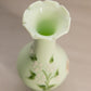 Vintage Westmoreland Green Milk Glass Hand Painted Floral Vase