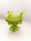 Vintage Westmoreland Green Satin Glass Bird on Nest Lidded Dish