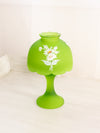 Vintage Westmoreland Green Satin Glass Fairy Lamp w/ Floral Decals