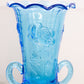 Vintage Westmoreland Large Blue Glass Vase with Floral Designs and 2 Handles