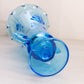 Vintage Westmoreland Large Blue Glass Vase with Floral Designs and 2 Handles