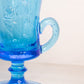 Vintage Westmoreland Large Blue Glass Vase with Floral Designs and 2 Handles