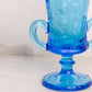 Vintage Westmoreland Large Blue Glass Vase with Floral Designs and 2 Handles