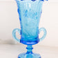 Vintage Westmoreland Large Blue Glass Vase with Floral Designs and 2 Handles