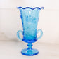Vintage Westmoreland Large Blue Glass Vase with Floral Designs and 2 Handles