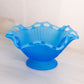 Vintage Westmoreland Medium Blue Satin Glass Lattice Edge Footed Bowl