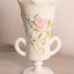 Vintage Westmoreland Rose & Lattice Milk Glass Vase with 2 Handles