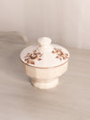 Vintage Westmoreland Small Almond Milk Glass Floral Footed Lidded Dish