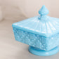 Vintage Westmoreland Square Blue Milk Glass Old Quilt Lidded Dish