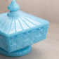 Vintage Westmoreland Square Blue Milk Glass Old Quilt Lidded Dish