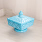 Vintage Westmoreland Square Blue Milk Glass Old Quilt Lidded Dish