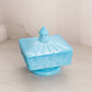 Vintage Westmoreland Square Blue Milk Glass Old Quilt Lidded Dish