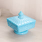 Vintage Westmoreland Square Blue Milk Glass Old Quilt Lidded Dish