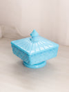 Vintage Westmoreland Square Blue Milk Glass Old Quilt Lidded Dish