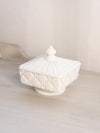Vintage Westmoreland Square White Milk Glass Old Quilt Lidded Dish