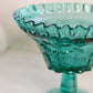 Vintage Westmoreland Teal Green Glass Grape Compote with Crimped Edge