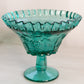 Vintage Westmoreland Teal Green Glass Grape Compote with Crimped Edge