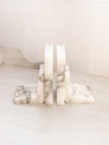 Vintage White and Gray Alabaster Book Design Bookends (Made in Italy)