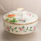 Vintage White Cased Glass Hand-painted Floral Lidded Dish