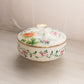 Vintage White Cased Glass Hand-painted Floral Lidded Dish