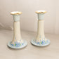 Vintage White Ceramic Blue Floral Candlesticks (Set of 2)