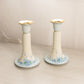 Vintage White Ceramic Blue Floral Candlesticks (Set of 2)