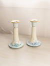 Vintage White Ceramic Blue Floral Candlesticks (Set of 2)