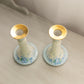 Vintage White Ceramic Blue Floral Candlesticks (Set of 2)