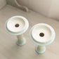 Vintage White Ceramic Blue Floral Candlesticks (Set of 2)