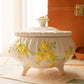 Vintage White Ceramic Dish with Yellow & Green Floral Details