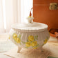 Vintage White Ceramic Dish with Yellow & Green Floral Details