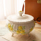 Vintage White Ceramic Dish with Yellow & Green Floral Details