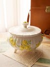 Vintage White Ceramic Dish with Yellow & Green Floral Details