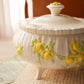 Vintage White Ceramic Dish with Yellow & Green Floral Details