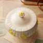 Vintage White Ceramic Dish with Yellow & Green Floral Details