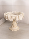 Vintage White Grey Cream Alabaster Stone Tazza Compote w/ Leaf Designs
